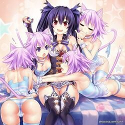 5girls ass black_hair cat_ears cleavage female female_only multiple_girls neptune_(neptunia) neptunia_(series) noire panties purple_hair sereneandsilent twintails