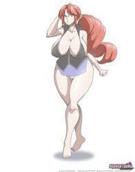 1girls big_breasts curvy_figure elite_four eye_contact feet glasses hair_tie huge_breasts large_breasts long_hair looking_at_viewer lorelei_(pokemon) lorelei_(pokemon_frlg) miniskirt nintendo pale-skinned_female pale_skin pink_thong pokemon pokemon_rgby red_eyes red_hair riffsandskulls short_skirt skirt thick_thighs thighs thong toenails voluptuous white_background wide_hips