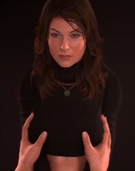 1girls 3d alternate_hairstyle british brown_eyes brown_hair clothed disembodied_hands embracer_group european groping lara_croft lara_croft_(survivor) long_hair necklace petite seductive_look tagme tom123 tomb_raider tomb_raider_(survivor) turtleneck uncensored unseen_male_face