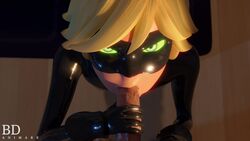 2boys 3d 3d_(artwork) adrien_agreste angry bdanimare blowjob cat_noir gay glowing glowing_eyes green_eyes latex latex_gloves latex_mask latex_suit looking_at_viewer male male_only miraculous_ladybug penis pov sex yaoi