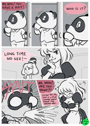 animal_crossing animal_crossing_girl breasts cleavage comic comic_page english_text isabelle_(animal_crossing) kiseki34 nintendo page_12 spittake tom_nook villager_(animal_crossing) year_request