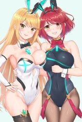 2girls blonde_hair dual_persona latex mythra nintendo pyra sssemiii swimsuit xenoblade_(series) xenoblade_chronicles_2