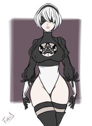 1girls big_ass big_breasts female female_only fixelboy nier:_automata nipples pink_lipstick solo solo_female thick_ass thick_lips thick_thighs white_hair yorha_2b