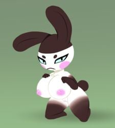 2020 absurd_res animal_crossing anthro big_breasts blush breasts curvy_figure digital_media_(artwork) female fur gaiki genitals genji_(animal_crossing) hi_res huge_breasts looking_at_viewer mammal nintendo nipples nude pussy rule_63 shortstack simple_background solo solo_focus thick_thighs video_games voluptuous wide_hips