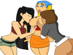 3girls artist_request black_hair blonde_hair blue_eyes brown_hair colored courtney_(tdi) dagoobah dark-skinned_female female_only heather_(tdi) human human_only lindsay_(tdi) multiple_girls total_drama_island yuri