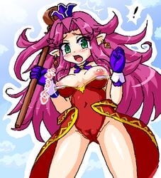 angela angela_(seiken_densetsu_3) angela_(trials_of_mana) areola areolae breast_slip breasts cameltoe green_eyes large_breasts nipples purple_hair seiken_densetsu seiken_densetsu_3 tagme trials_of_mana