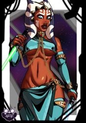 ahsoka_tano alien alien_girl arm_sleeves armwear athletic bare_midriff bare_shoulders big_breasts big_lips blue_eyes bracelet breasts busty chains clone_wars collar erect_nipples eyelashes female female_focus female_only fit fit_female hourglass_figure jedi jedi_padawan jewelry jzerosk large_breasts lightsaber lipstick loincloth navel nipple_bulge orange_skin pinup pose posing ribs skimpy skimpy_clothes slave slave_ahsoka slave_bikini solo standing star_wars the_clone_wars:_season_four thick_lips thighhighs thighlet togruta underboob wide_hips zygerria