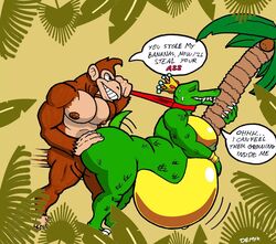 2boys alligator alligatorid anal anal_sex ape ass barazoku belly belly_bulge big_belly big_butt big_pecs breast_grab breasts crocodilian demden donkey_kong donkey_kong_(series) duo english_text expansion furry hand_on_breast haplorhine hi_res humanoid k_rool kremling male male/male male_only male_pregnancy mammal mixed_media moobs muscular nintendo overweight overweight_male pecs penetration primate reptile scalie sex super_smash_bros. text video_games