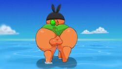 1boy animated ass axel_(tepigfan101) backsack balls bottom_heavy large_ass looking_away male male_only nintendo partially_submerged parumpi pig pokemon rear_view solo suina sus_(pig) tepig testicles walking water wide_hips