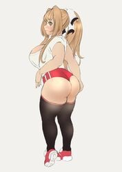 1girls amagi_brilliant_park big_ass big_breasts big_butt black_thighhighs bloomers blush brown_hair buruma female_only gym_uniform huge_ass huge_breasts keigi_(artist) large_breasts long_hair looking_at_viewer plump ponytail sento_isuzu sneakers solo solo_female t-shirt thick_thighs thighhighs voluptuous