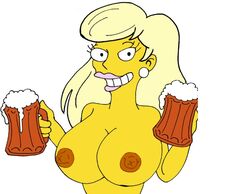 1girls 20th_century_fox 20th_century_studios 4:3_aspect_ratio alternate_breast_size ambiguous_nudity areola areolae beer big_breasts blonde_hair blonde_hair_female duff_beer female long_blonde_hair long_hair long_hair_female looking_at_viewer smile_at_viewer the_simpsons titania titania_(the_simpsons) tits