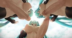 3futas ambiguous_pov areolae balls big_breasts breasts dickgirl erection from_below futa_only futanari hatsune_miku huge_cock inevitable_penis_sucking large_breasts looking_at_viewer nipples nude penis penis_taker_pov sinensian taker_pov testicles uncensored vocaloid