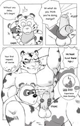 2020 2boys after2 afternoon_(artist) animal_crossing anthro blush canid canine chibi comic english_text erection felid furry gay genitals handjob highres male male_only mammal monochrome muscular nintendo pantherine penile penis raccoon_dog sex shirt tanuki testicles text tiger tom_nook topwear yaoi