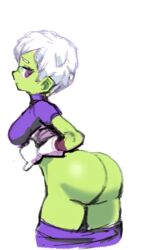 1girls alien alien_girl ass ass_out big_ass big_breasts cheelai clothes dragon_ball dragon_ball_super dreaminerryday female gloves green_skin humanoid pink_eyes short_hair sketch source_request thick_thighs white_hair wide_hips