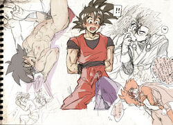 !! 2boys age_difference anal anal_penetration anal_sex arms_tied blanket_grab bondage boy_rape cmnm dragon_ball dragon_ball_z erect_nipples erection erection_under_clothes father_and_son forced fujimoto_hideaki gay grinding hands_behind_back heart incest japanese_text kissing knee_on_penis legs_held_open male_only missionary_position mouth_open open_shirt precum precum_through_clothing sleeping son_gohan son_goku spiky_hair yaoi