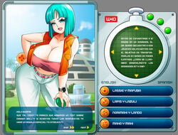 big_breasts blue_eyes blue_hair bob_cut bulma_briefs bulma_briefs_(androids'_saga) dragon_ball dragon_ball_z dragon_radar female female_only mature_female milf nipples seductive short_hair solo solo_female solo_focus spanish_text tagme text witchking00