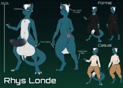 2019 absurd_res anthro balls big_balls big_penis blue_body blue_fur claws clothed clothing dragon english_text eyewear fur furred_dragon genitals glasses handkerchief hi_res huge_balls huge_cock hyper hyper_balls hyper_genitalia hyper_penis male mammal model_sheet nude outfits penis pheonixbat rhys rhys_londe simple_background solo standing suit sweater text topwear