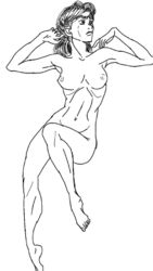 1girls breasts female full_body jojo's_bizarre_adventure jojolion mitsuba_higashikata monochrome pose shounen_jump starplatinumrequiem uncolored