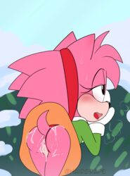 1girls amy_rose anus apinkgrape ass ass_up classic_amy_rose cum cum_in_ass cum_in_pussy cum_inside female hairgrape panties panties_aside panting pussy sega showing_off sonic_(series) sonic_the_hedgehog sonic_the_hedgehog_(series) thong tongue_out young