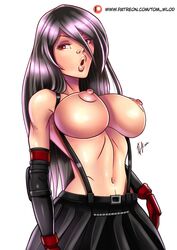 1girls big_breasts breasts brown_eyes brown_hair female female_only final_fantasy final_fantasy_vii long_hair nipples solo solo_female solo_focus tifa_lockhart tom_wlod white_background