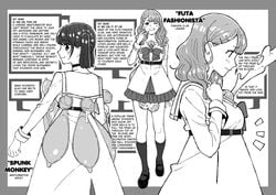 autopaizuri autopaizuri_under_clothes condom_belt dickgirl erection erection_under_clothes futanari kuga_hajime monochrome paizuri paizuri_under_clothes penis penis_under_clothes profile text uncensored