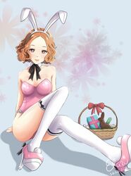 1girls blush bunny_ears bunnysuit cleavage easter female female_only haru_okumura high_heels persona persona_5 stockings thick_thighs