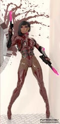 3d balls battle black_hair bodysuit boots breasts dark_skin expendableinvaders fighting futuristic gladiator gun high_heels huge_breasts latex leotard rubber skin_tight soldier thigh_boots thighhighs tight_clothing weapon