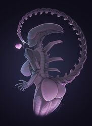 alien alien_(franchise) alien_girl androgynous anthro ass big_ass big_lips black_skin breasts dripping female heart kissing large_ass lips looking_at_viewer plump_lips purple_lips saliva seductive seductive_smile solo solo_female thick_thighs xenomorph xenomorph_tail zepht7