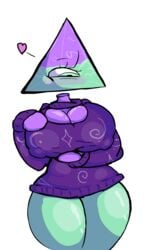 1girls anthro blush cleavage clothing cyclops female heart holding holding_breast huge_breasts iilluminaughtii kenimynous nipple_bulge nipples one_eye purple_clothing purple_skin purple_sweater pyramid solo solo_female solo_focus spoken_heart sweater tagme thick_thighs youtuber