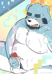 2020 absurd_res anthro balls beard belly blush bonasiah closed_eyes cute_fangs erection facial_hair full_attack fur genitals hi_res humanoid_genitalia humanoid_hands humanoid_penis kemono male male_only mammal masturbation moobs navel nipples overweight overweight_male penis solo ursid white_body white_fur 信乃也想躺赢 十泉介