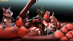 3d_(artwork) animal_genitalia animal_penis anthro bodily_fluids canid canine crittermatic cum cum_in_mouth cum_inside cum_on_face dragon equine_penis female feral finish genital_fluids genitals group hi_res kobold male male/male mammal messy oral penis straight