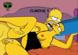 black_dress creampie cum_in_pussy cum_inside english_text fjm homer_simpson marge_simpson orgasm orgasm_face string tagme the_simpsons