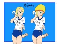 1girls ass big_ass big_breasts blue_shorts breasts buruma dick female female_focus gym_uniform hat male mikita_(one_piece) miss_valentine mssketch naked one_piece penis smile smiling tongue umbrella unseen_male_face white_t-shirt