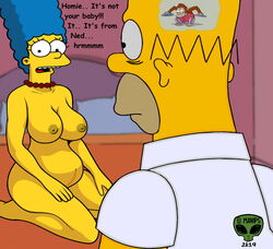 big_breasts english_text fjm homer_simpson marge_simpson nude_female pregnant tagme the_simpsons thinking