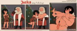 1boy 1boy1girl 1girls 3koma animated black_hair blush bouncing_balls bouncing_breasts breasts casual censor_bar christmas clothing comic female human jucika legs_up male male/female nightgown noisetanker nude pale_skin patreon retro_artstyle retro_artstyle_(western) reverse_suspended_congress santa_claus sex short_hair transparent_night_gown undressing vaginal vaginal_penetration