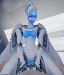 1boy 1girls 3d blush breasts cowgirl_position cum cum_in_pussy cum_inside echo_(overwatch) female nemesis_3d overwatch overwatch_2 pussy robot robot_girl unseen_male_face vaginal_penetration