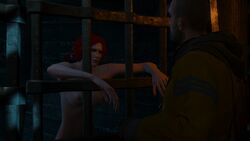 1boy 1girls 3d captured cd_projekt_red clothed_male_nude_female deception demon gaunter_o'dimm imprisoned male nude_female offering prison prison_cell red_hair the_witcher the_witcher_(series) the_witcher_2 the_witcher_3:_wild_hunt triss_merigold unknown_artist