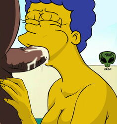 blowjob cum cum_in_mouth dark-skinned_male face_fucking fjm interracial marge_simpson oral oral_creampie partial_male swallow swallowing swallowing_cum tagme the_simpsons