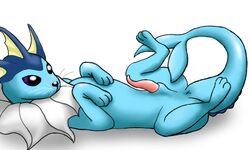 1boy animal_genitalia anus canid canine draquarzi eeveelution erection feral furry lying male male_only male_vaporeon mammal nintendo original_character penis pokémon_(species) pokemon pokemon_rgby seductive sheath simple_background solo source_request tapering_penis vaporeon video_games white_background