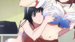 16:9_aspect_ratio 2010s 2girls animated bra breast_grab breasts female grabbing groping huge_breasts makino_yuuki multiple_girls nozo_x_kimi nozomi_komine screen_capture screencap underwear yuri