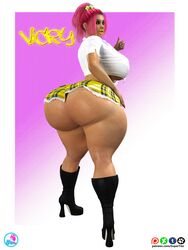 1girls 2020 2020s 3d 3d_(artwork) absurd_res absurdres big_ass bottom_heavy brown_skin fat_ass female female_focus female_only full_body huge_ass pink_hair skirt skirt_lift solo_female solo_focus standing supertito vicky_(supertito)