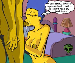 big_breasts cum_in_mouth english_text fjm hungry marge_simpson partial_male swallowing swallowing_cum tagme the_simpsons