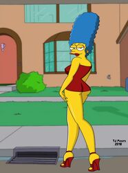 fjm high_heels marge_simpson open_toe_shoes red_dress solo tagme the_simpsons