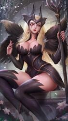 1girls 2020 big_breasts blonde_hair bright_pupils coven_leblanc diadem eclipse_series eyelashes eyeliner eyeshadow female league_of_legends leblanc long_hair looking_at_viewer makeup naughty_face orange_eyes pale_skin red_lipstick riot_games slim sorceress source_request windwalker yellow_eyes yellow_hair