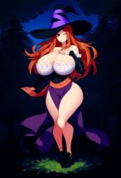 ai_generated big_breasts big_butt dragon's_crown huge_breasts long_hair red_hair sorceress_(dragon's_crown) witch_hat