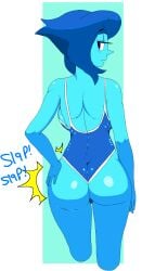 adventure_time ass ass_slap blue_ass blue_background blue_female blue_hair blue_one-piece_swimsuit blue_skin cartoon_network dream-cassette female female_only gem_(species) hoshime lapis_lazuli_(steven_universe) one-piece_swimsuit short_blue_hair steven_universe tagme white_background