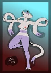 anthro arc_rose breasts digital_drawing_(artwork) digital_media_(artwork) female generation_5_pokemon genitals hi_res mienshao nintendo nipples nude on_one_leg pokemon pokemon_(species) pussy simple_background solo standing