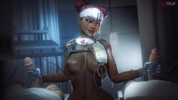 1girls 2boys 3d animated apex_legends areolae big_penis blue_light breasts dark-skinned_female dark_environment dark_skin double_handjob erection female fugtrup gloves handjob interracial lifeline_(apex_legends) light looking_at_viewer male nipples no_sound penis shorter_than_10_seconds source_filmmaker video