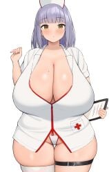 1girls breasts chubby female hi_res huge_breasts light-skinned_female light_skin neneneji nurse nurse_cap nurse_outfit nurse_uniform original original_character purple_hair voluptuous