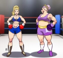 2girls ass big_ass big_breasts black_and_bruised blonde_hair blue_eyes blue_shorts blue_sports_bra boxing boxing_gloves breasts bust busty chest chubby chubby_female curvaceous curvy curvy_figure digital_media_(artwork) duo female female_focus gabocaricaturas gloves hips hourglass_figure huge_ass huge_breasts human knuckles_nadine large_ass large_breasts legs light-skinned_female light_skin lips lipstick majesco mature mature_female midriff odiva ponytail purple_shorts purple_sports_bra red_boxing_gloves red_gloves red_lipstick shorts size_difference slim_waist sports_bra thick thick_hips thick_legs thick_thighs thighs tied_hair violet_boxing_gloves violet_gloves voluptuous waist wide_hips